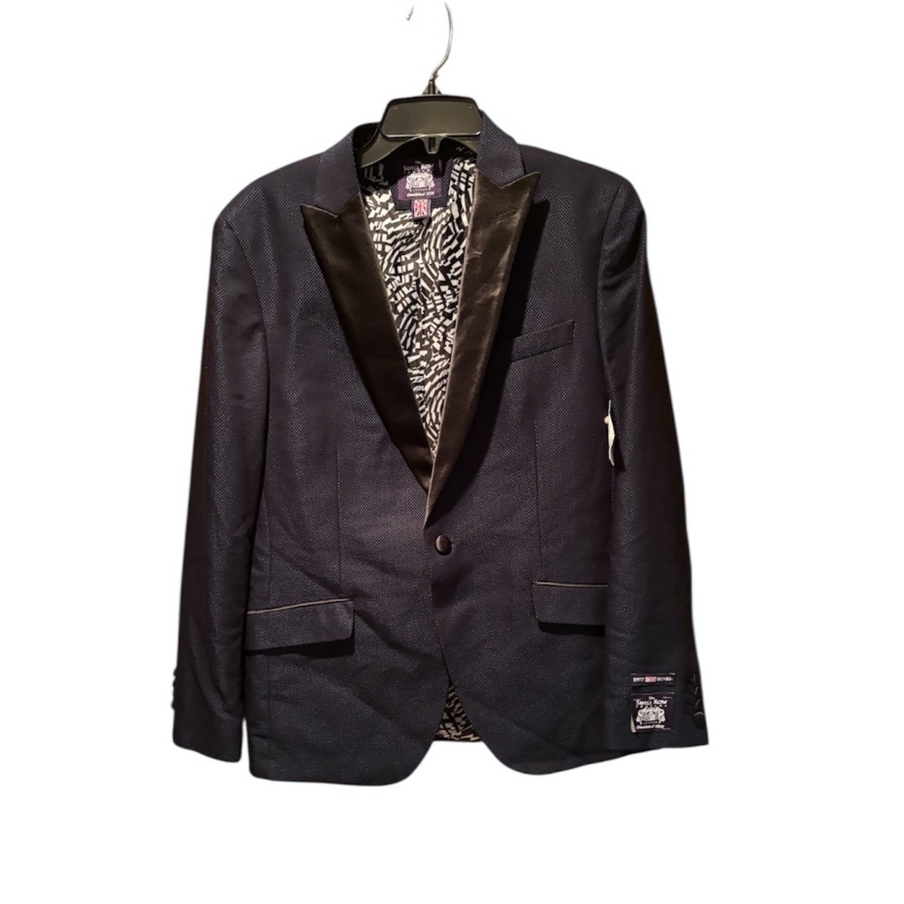 The Savile Row Additon Slim Fit Navy Check Satin Lapel Tuxedo Jacket 40R NWOT